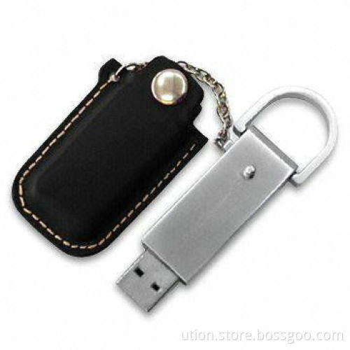 Leather USB Flash Drives with 1 to 32GB Memory Capacity, CE and FCC Certifications, RoHS